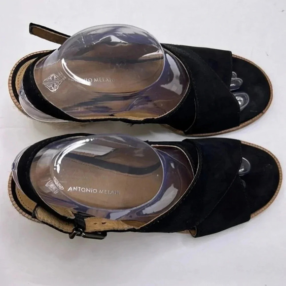 Antonio Melani 9m Black Suede leather Espadrille Wedges Slingback Sandals - Picture 3 of 6